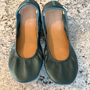 Teal Leather Ballet Flats